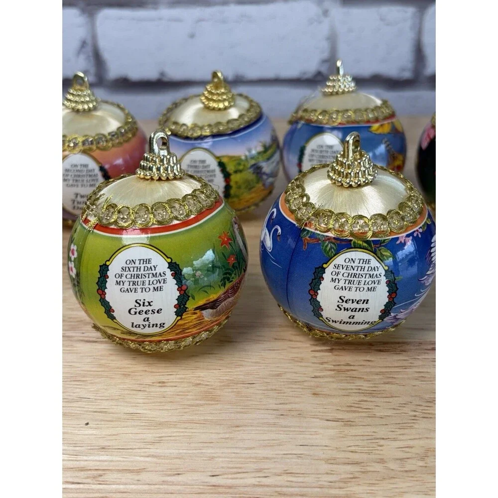 Twelve Days Of Christmas Ball Ornaments Set Of 12 Satin Vintage Rauch Industries